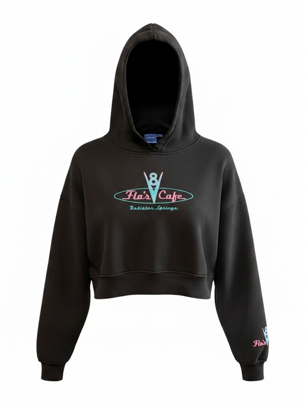 Cute Disney Pixar cars embroider Flos Cafe Radiator Springs black crop hoodie xs